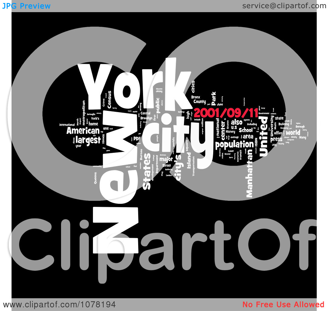 Clipart Red Black And White New York City Word Collage   Royalty Free    