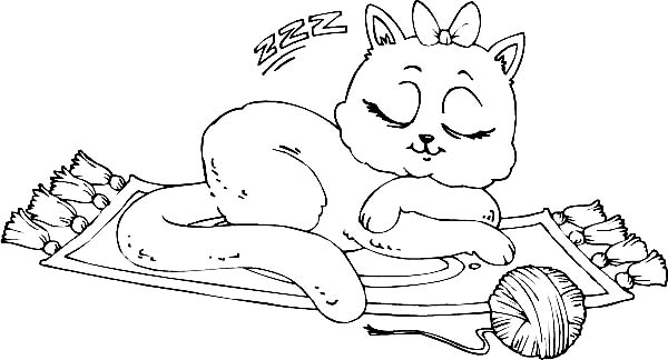 Mat Coloring Page  A Female Kitty Cat Sleeping On A Mat Coloring