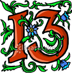 Number 13 With Blue Flowers   Royalty Free Clipart Picture