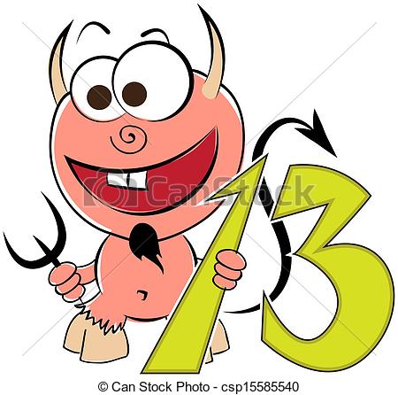 Number Thirteen Clipart Cheerful Devil With The Number Thirteen On A    