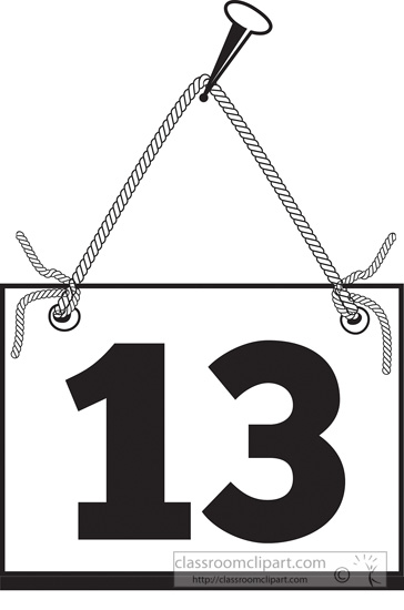 Number Thirteen Hanging On Board With Rope   Classroom Clipart