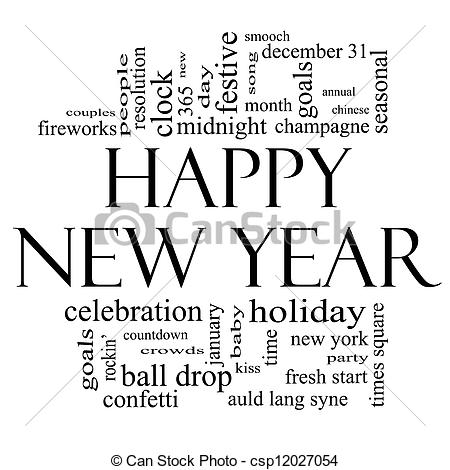 Of Happy New Year Word Cloud In Black And White   Happy New    