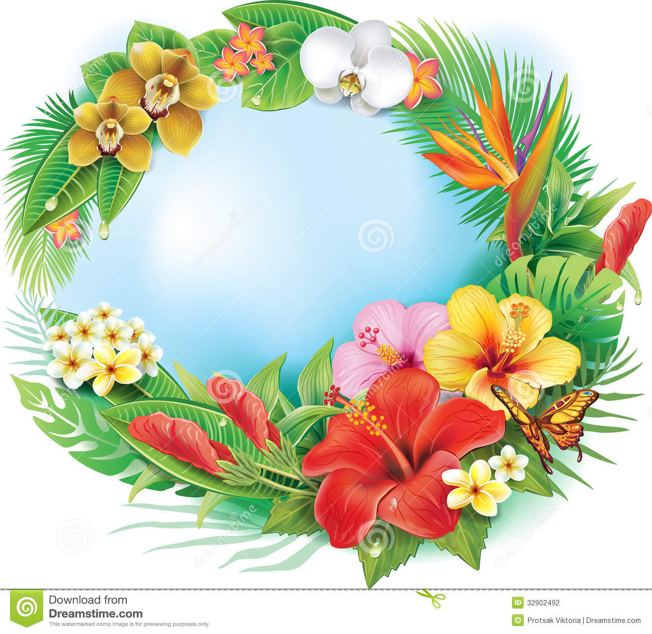 Tropical Flowers Clip Art Round Banner From Tropical