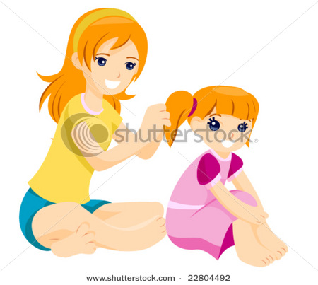 Vector Clip Art Picture Of A Big Sister Helping Younger Sister With