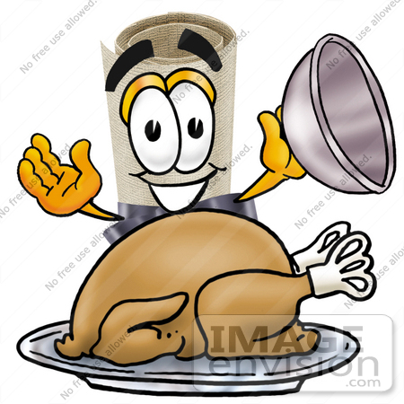 Cartoon Character Serving A Thanksgiving Turkey On A Platter 23602