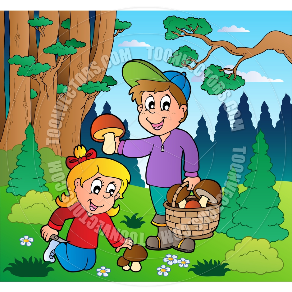 Cartoon Kids Picking Mushrooms By Clairev   Toon Vectors Eps  39365