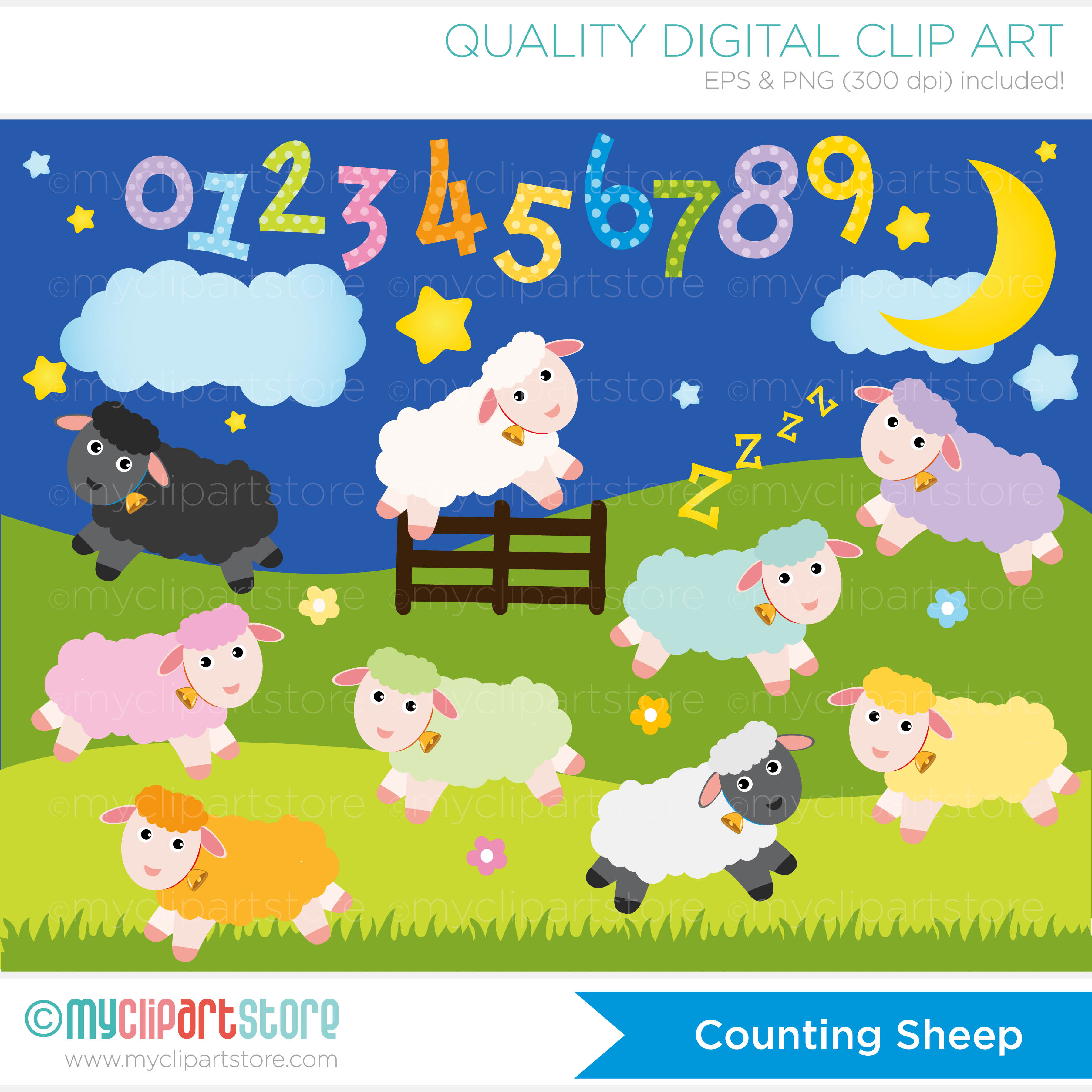 Clip Art   Counting Sheep Clipart   Myclipartstore