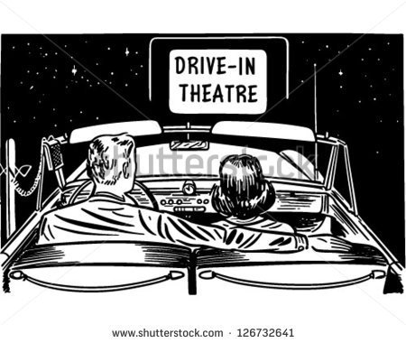 Couple At Drive In Theatre   Retro Clipart Illustration   Stock Vector