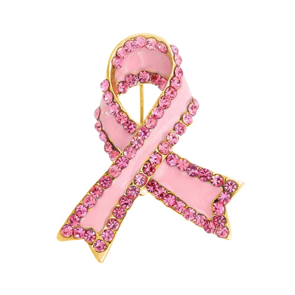 Jewelry Pink Rhinestones Breast Cancer Awareness Pink Ribbon Lapel Pin