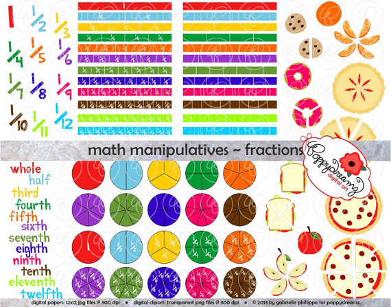 Math Manipulatives Fractions Clipart Set    300 Dpi  School Teacher