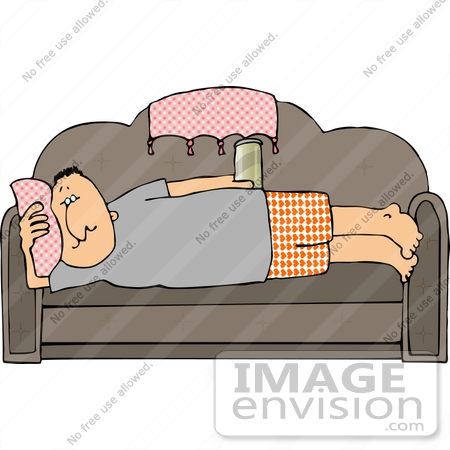 Middle Aged Sedentary Cacuasian Man Being A Lazy Couch Potato Clipart