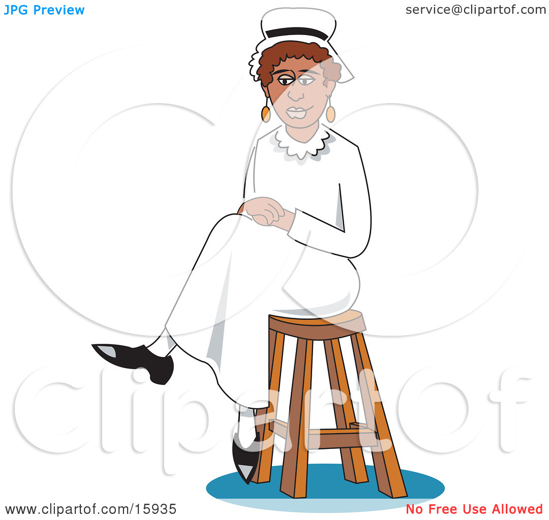 Nurse Uniform Seated On A Stool With Her Legs Crossed Clipart