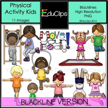 Physical Activity Kids Clip Art Blacklines   Teacherspayteachers Com