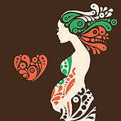 Pregnant Woman Silhouette With Abstract Decorative Flowers And H