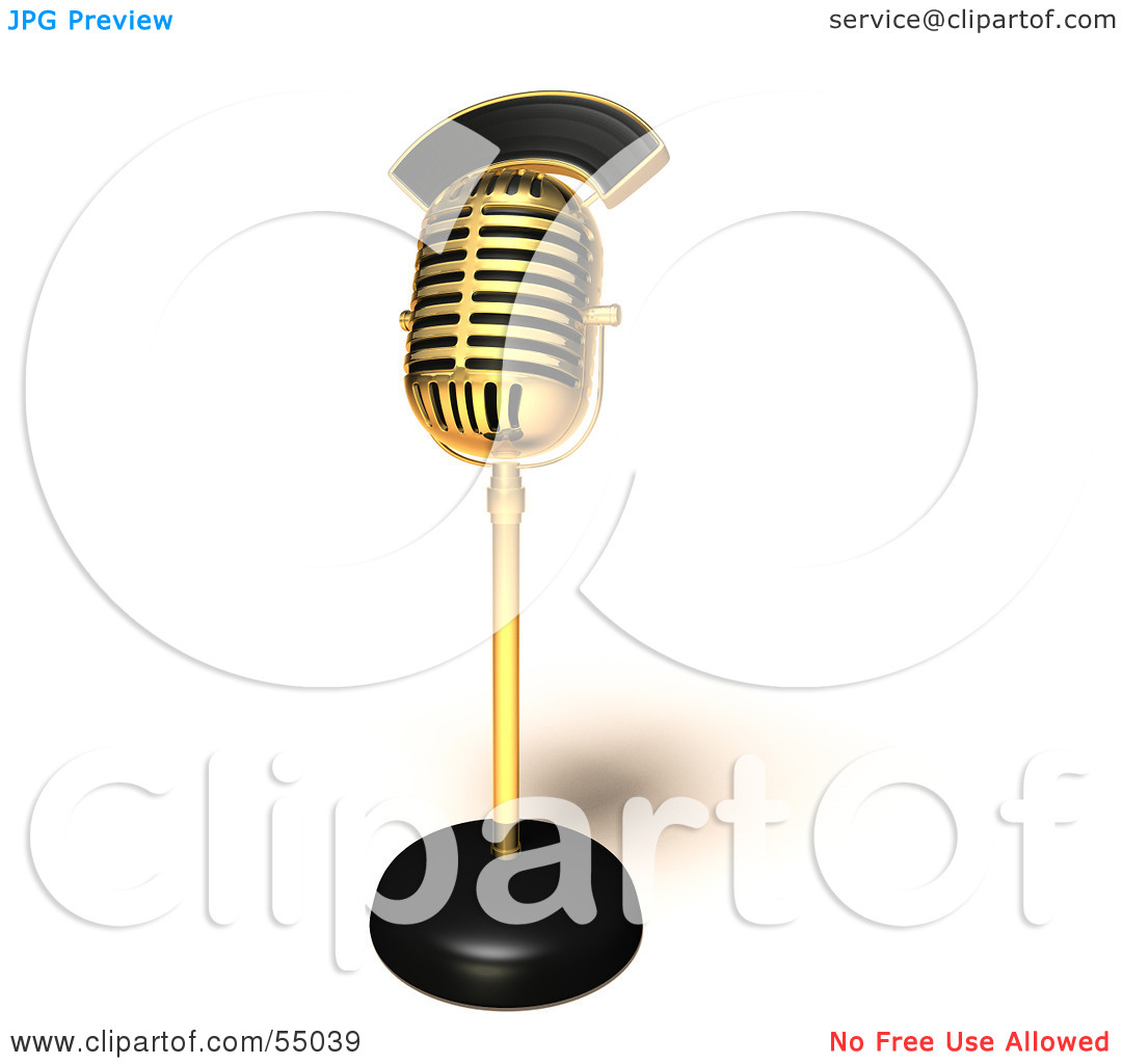 Royalty Free  Rf  Clipart Illustration Of A 3d Golden Retro Microphone