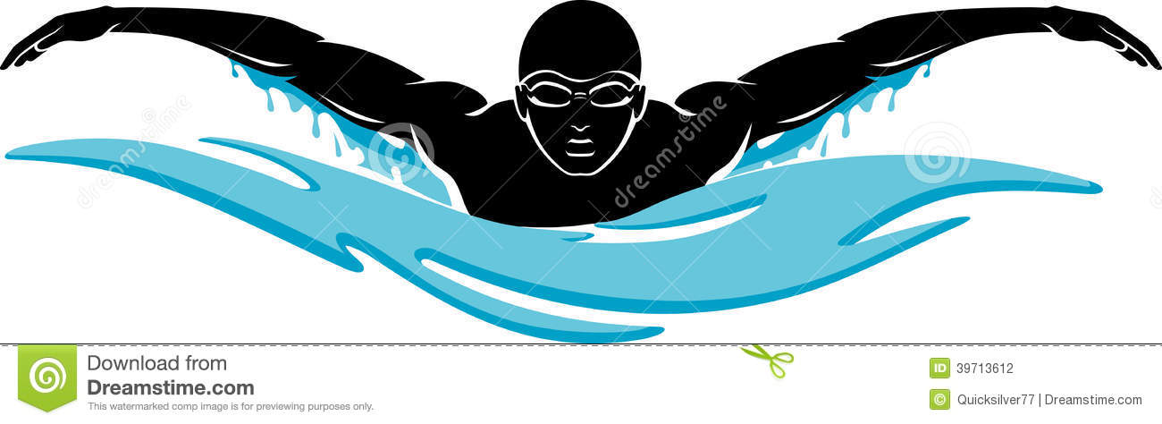 Swimmer Silhouette On An Abstract Water Frontal View