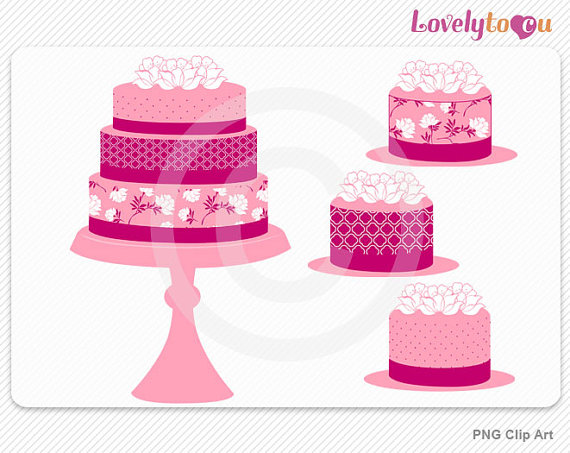 Tiered Pink Cake Clip Art Digital Clip Art Set Png  260