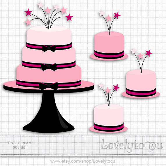 Tiered Pink Stars Cake Clip Art Digital Clip Art Set By Lovelytocu
