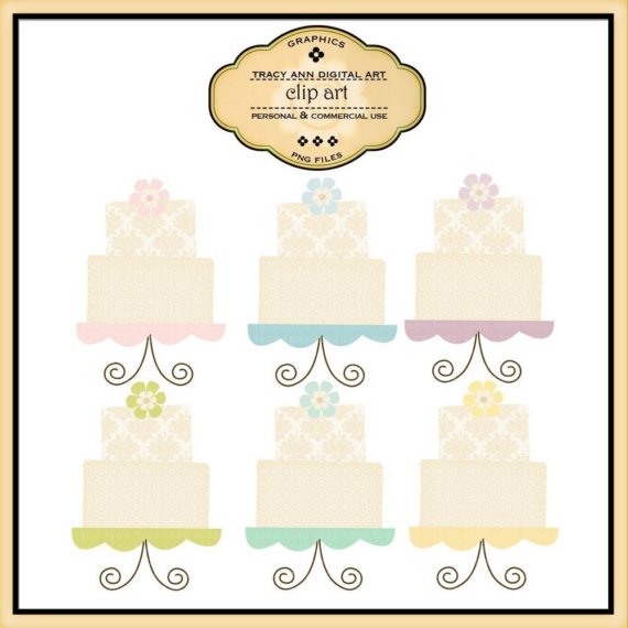 Wedding Cake Clip Art   Pastel Tiered Wedding Cakes   Commercial Use