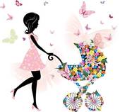 Young Mother With A Stroller   Stock Illustration