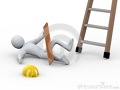 3d Illustration Of Construction Worker Fallen Off Ladder On The Job