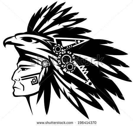 Aztec Tribe Warrior Wearing Feather Headdress With Eagle Profile Head