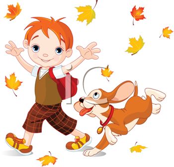 Cute Little Boy Playing In Fall Leaves With His Dog   Royalty Free