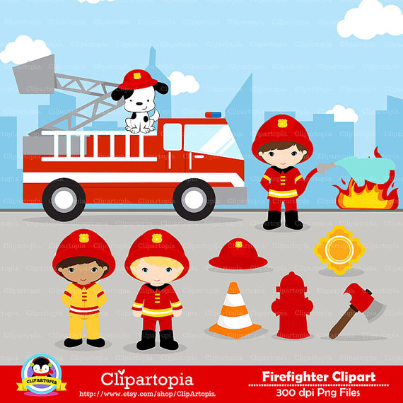 Firefighter Digital Clipart Fireman Boys Clip Art Fire Truck Clipart