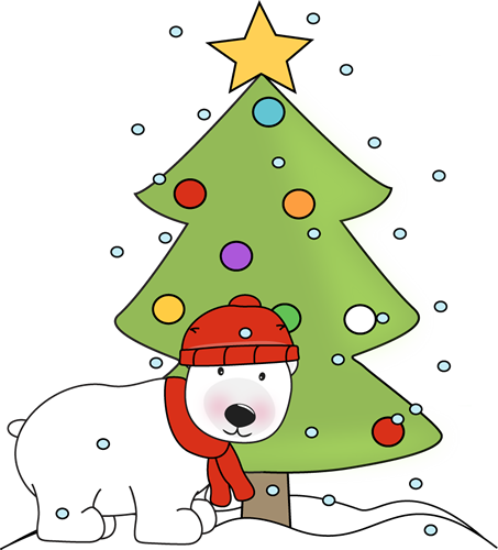 Polar Bear And Christmas Tree In The Snow Clip Art   Polar Bear And