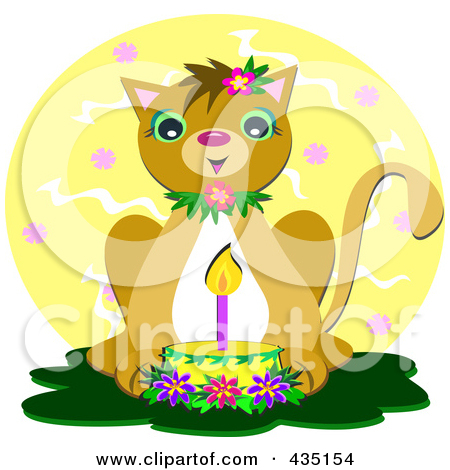 Royalty Free  Rf  Clipart Illustration Of A Birthday Cat With A Cake