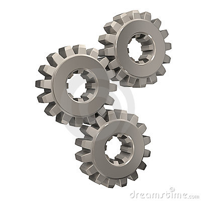 Three Nickel Gears Meshing Together Royalty Free Stock Photo   Image