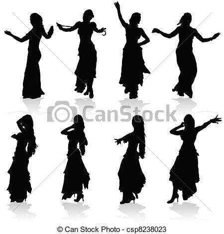 Vecteurs De Ventre Danse Noir Femme Silhouette Blanc Csp8238023