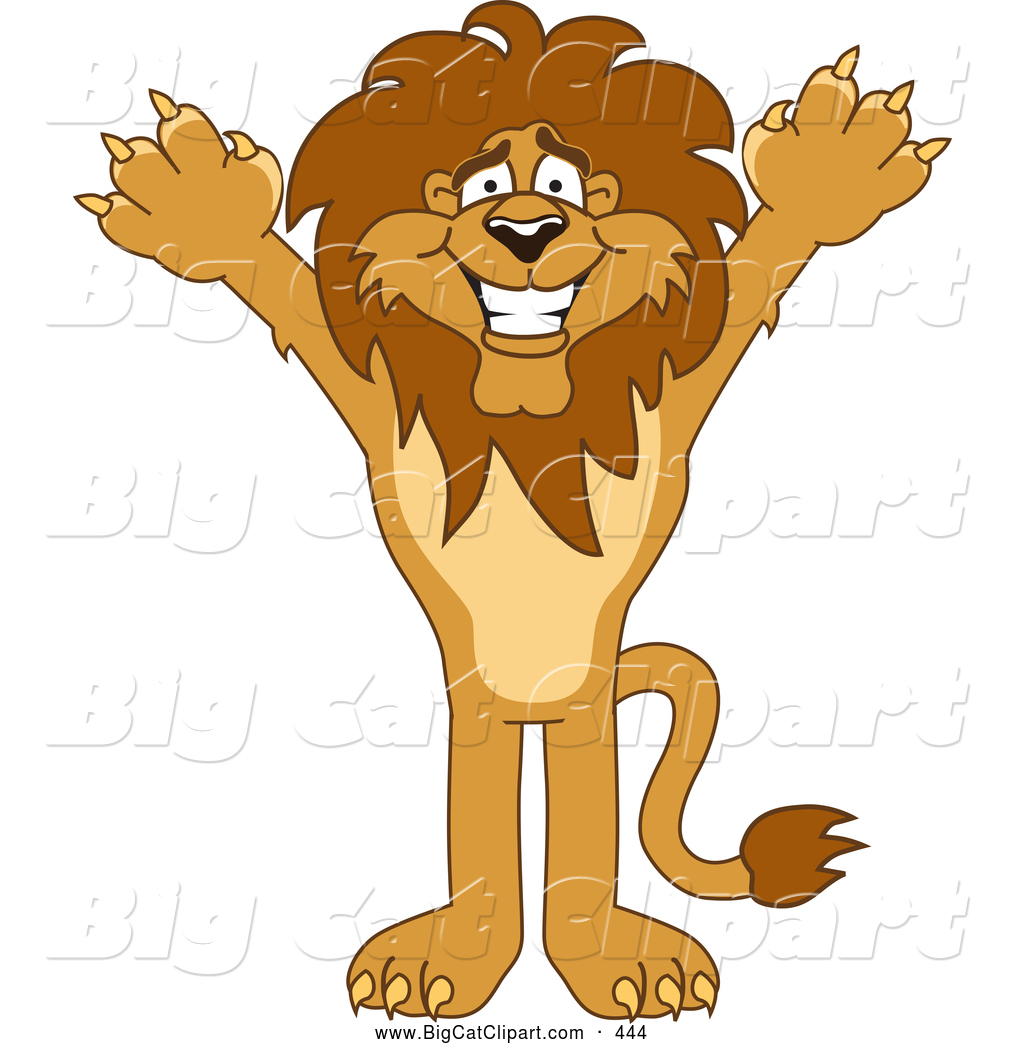     Vector Clipart Of A Cheerful Lion Character Mascot Holding His Arms Up
