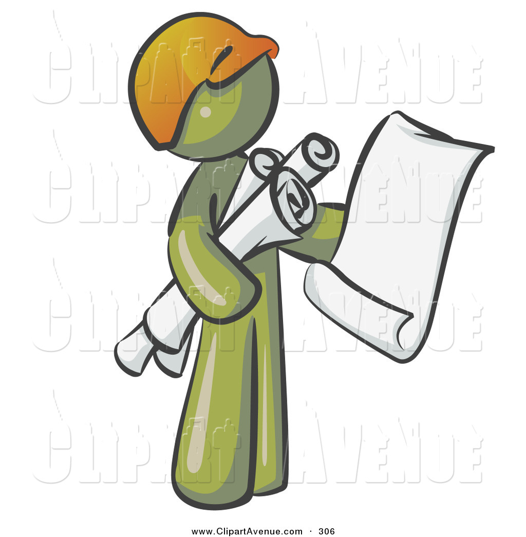 Avenue Clipart Of A Cute Olive Green Man Contractor Or Architect