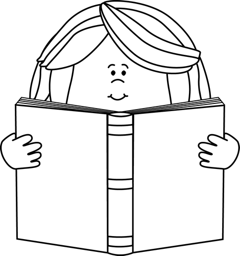 Black And White Girl Reading A Book Clip Art   Black And White Girl