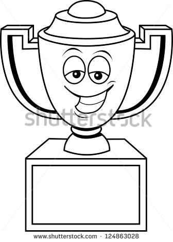 Black And White Illustration Of A Smiling Trophy Cup    Stock Vector