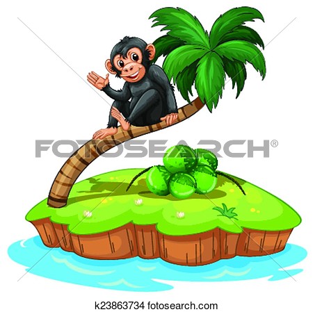 Clipart Of A Monkey Above The Coconut Tree K23863734   Search Clip Art    