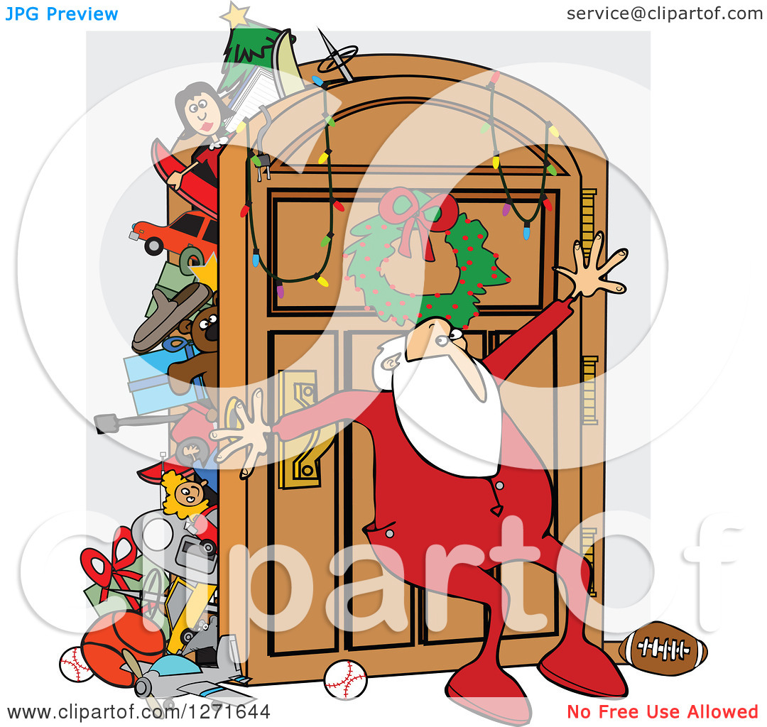 Clipart Of A Santa Claus In His Pajamas Leaning Against An    