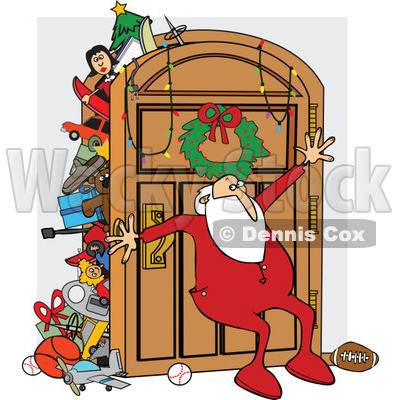 Clipart Of A Santa Claus In His Pajamas Leaning Against An    