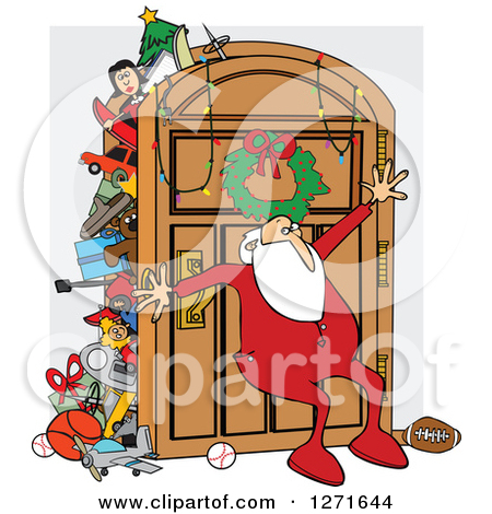 Clipart Of A Santa Claus In His Pajamas Leaning Against An