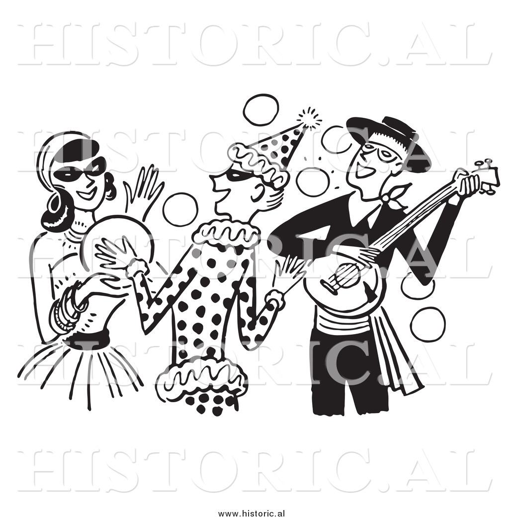 Clipart Of People Having Fun At A Halloween Costume Party   Black And
