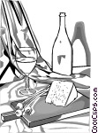 Concept Food And Dining Wine And Cheese Vector Greyscale Conversion