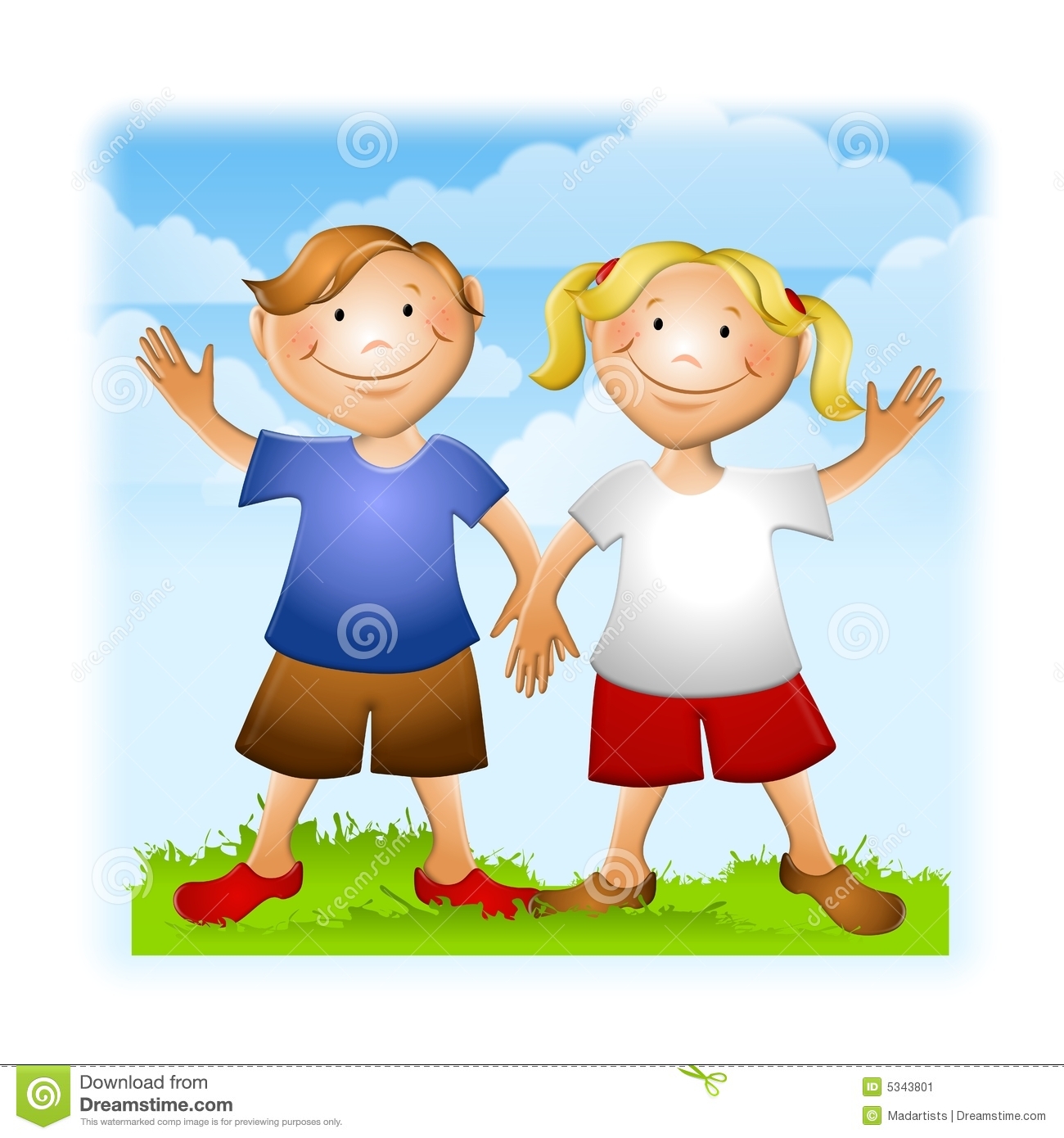 Featuring A Boy And Girl Holding Hands And Waving With A Summer Theme