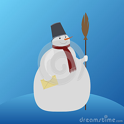 Flat Illustration Of A Snowman With A Letter And A Broom For Your