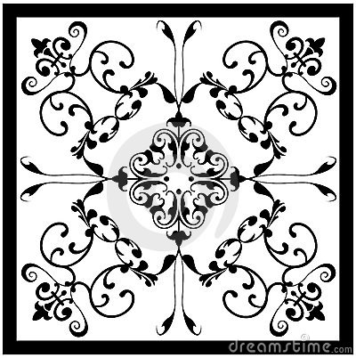 Framed Black And White Baroque Or Vintage Style Square Tile For