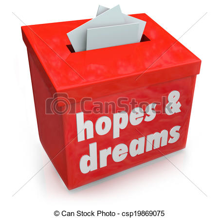 Hopes And Dreams Words On A Red Box Collecting Your Desires Wants    