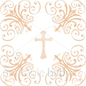Ornate Peach Cross   Christian Baby Clipart