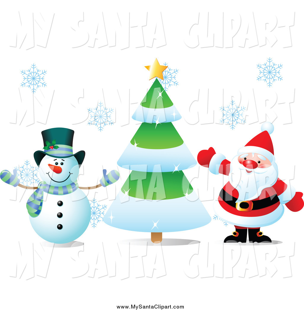     Preview  Christmas Clip Art Of A Snowman And Santa Waving By A
