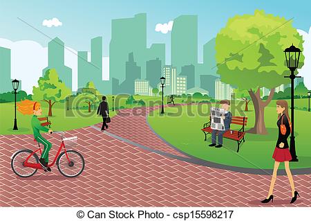 Vector Clip Art Of People In A City Park   A Vector Illustration Of