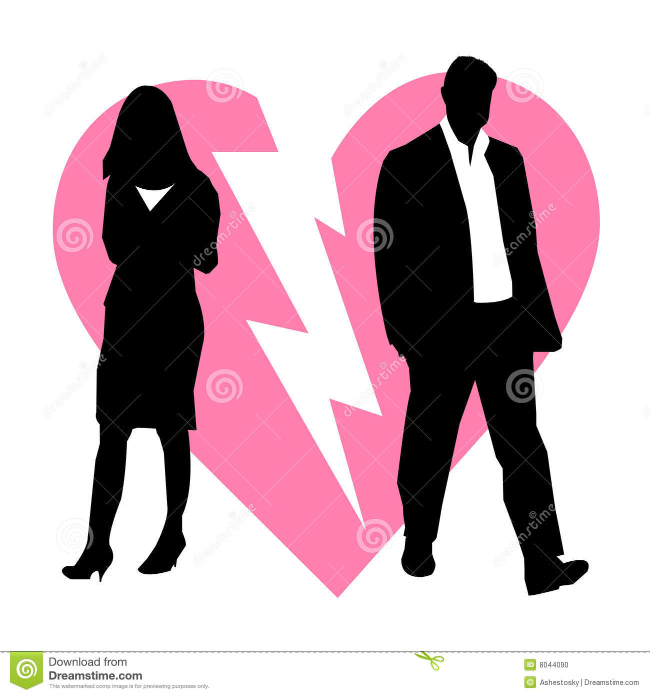 Vector Illustration Of Broken Couple Or Divorced With Broken Heart As